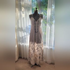 Neutral Summer Sundress ☀️ cream and metallic print with spaghetti straps